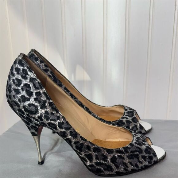 Christian Louboutin Black Satin Peep Toe Heels Red Sole 38.5 Classic Elegant - Picture 4 of 11